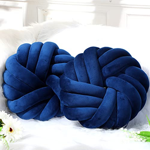 Fumete 2 cuscini a nodo da 30 x 30 cm, in peluche, per divano o casa, decorazione per soggiorno, camera da letto, auto (blu reale)