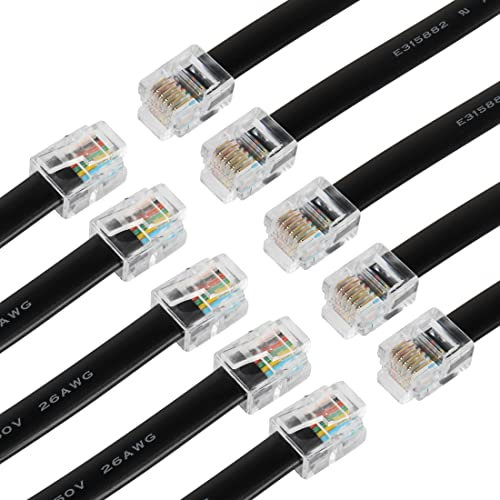 RIIEYOCA 50cm kurzes, gerades RJ12 Kabel 6P6C Stecker auf Stecker Flaches Telefonkabel, kompatibel mit Daten und Sprache (Schwarz, 10Pack)