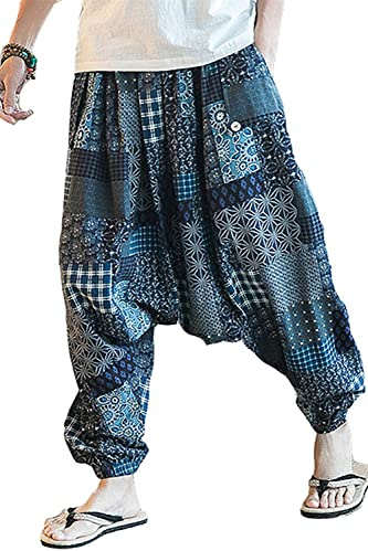 perdontoo Uomo Comodi Cotone Harem Yoga Casual Baggy Hippie Pantaloni (XL, Colore 5)