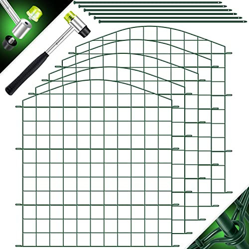 KESSER® Teichzaun Gartenzaun Steckzaun Komplettset Metall 5x Oberbogen Rund Inkl. Handschuhe, 1x Hammer + 6 Befestigungsstäben, Zaun zum stecken für Garten, Gitterzaun Set Freigehege für Tiere