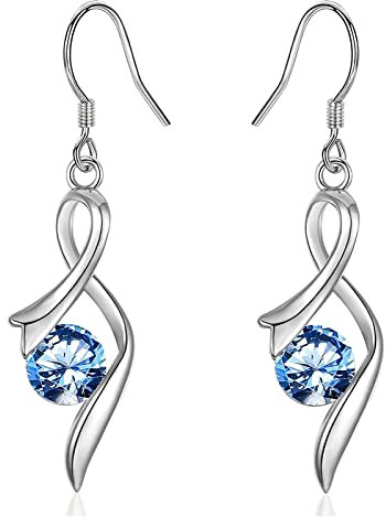 Ohrringe Hängend Damen Silber Ohrhänger hängende 925 Silber Ohrringe mit funkelnedem Marineblau Zirkonia