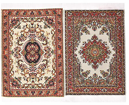 iLAND Puppenhaus Zubehör im Maßstab 1:12, Miniatur Teppiche für Puppenhaus Möbel, gewebte Teppiche 15 x 10 cm 2 Stück (Duft)