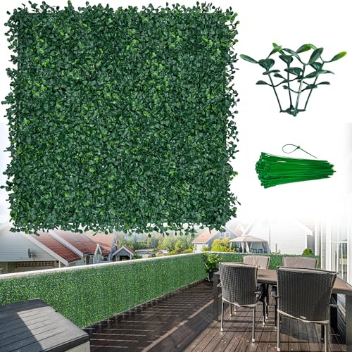 ODTORY Artificial Boxwood Wall Panels 20x20 inch 8Pcs, UV-Anti Faux Greenery Grass Hedge for Privacy Screen，Fake Ivy Plant Fence for Outdoor Garden, Backyard, Balcony, and Indoor Home Decoration
