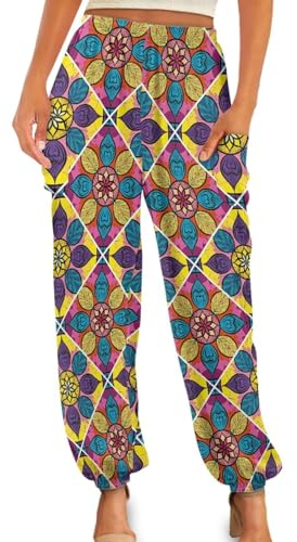 Gzzxiailg Mandala Kung fu Pant for Womens Pilates Dance Training Trousers Smocked Waist Tai Chi Pant Yoga Clothes with Pockets Size S-4XL