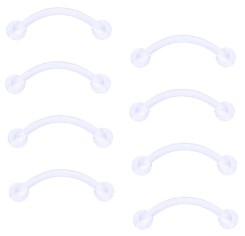 Gojewen 8pcs Transparentes Courbé Barbells pour Sourcils Lèvres Rook Hélix Tragus Piercing Bridge Piercing 16G Plastique 6mm 8mm 10mm 12mm Sourcils Piercing