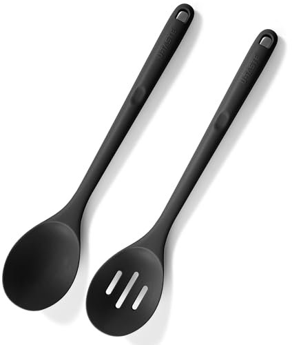 U-Taste Extra lungo cucchiaio in silicone: cucchiaio da cucina resistente al calore 315 ℃, cucchiaio antiaderente pieno e forato per servire, mescolare e raccogliere (Nero, 2 pezzi)