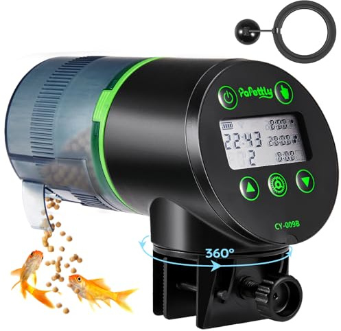 Papettly Futterautomat Aquarium, Automatischer Fischfutterautomat für Aquarium mit Batteriebetrieben, Fische Fischfutterspender 200ml, 2 AAA-Batterien im Lieferumfang enthalten, Fischfutterschwimmring