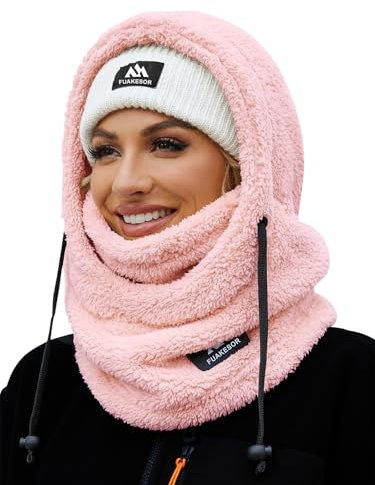 Fuakesor Fleece Balaclava Unisex Windproof Ski Mask Winter Thermal Motorcycle Balaclava Women Ski Face Cover Men Neck Warmer Scarf Cold Weather Hat(Pink)