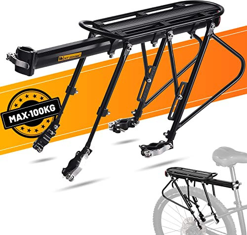 CHIMONA Gepäckträger für Mountainbike, Fahrradgepäckträger, Schnellspanner mit Reflektor, Gepäckträger hinten verstellbar, doppelte Fahrradstützstange, 100 kg Tragkraft