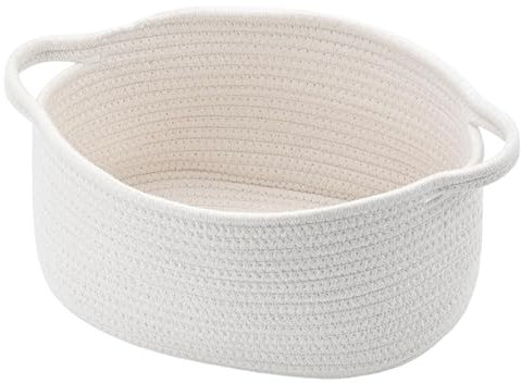 Woven Basket, Storage Baskets, Small Woven Storage Basket with Handle, Gift Basket Empty, Cotton Rope Baskets for Dog Toy Fruit Towel Easter Egg