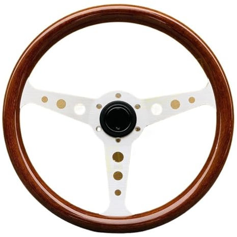 Volante Sportivo Auto,Volante a Calice Accessori for auto Volante sportivo modificato in stile classico in legno da 14 pollici con piatto piatto(C)