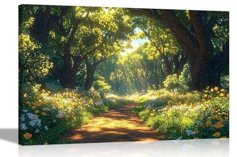 Artley Prints - Summer Forest Blooming Flowers Framed Canvas Pictures For Living Room Bedroom Landscape Wall Art Prints Home Extra Large 101 x 76cm (40 x 30 inches)