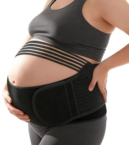 Ceriselle Ceinture de Grossesse, Ceinture de Maternité & Bandeau pour Douleurs Lombaires, Ceinture de Grossesse Réglable et Respirante pour Mères XXL (Tour de taille 95-140 cm, Noir)