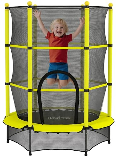 HOMCOM Cama Elástica Infantil Ø140 cm, Trampolín para Niños de 3-10 Años con Red de Seguridad y Marco de Acero, Carga 50 kg, para Interior y Exterior, Amarillo