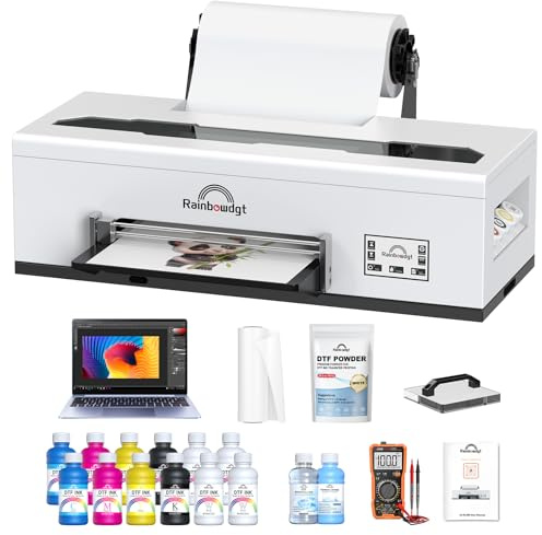 RAINBOWDGT R1390 DTF Printer, A3 T-Shirt Printing Machine with Laptop Bundle, 13 DTF Apparel Printer, Direct to Film Heat Transfer, Suitable for Cotton, Denim, Canvas