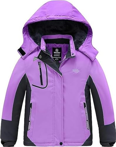 Wantdo Abrigo de Invierno Aislada con Vellón Chaqueta Capucha Desmontable a Prueba de Viento Parka Snowboard de Esquí Exteriores Chaqueta de Montaña de Senderismo para Niñas Gris Oscuro 116-122