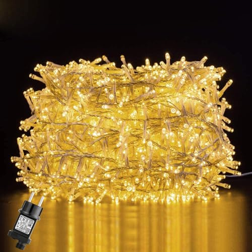 GlobaLink LED -ljuskedja utanför, 25M 1000 LED -lampor ljuskedja Julbelysning IP44 med kontakt 8 lägen och minnesfunktion för in- och utvändig julbröllopsfest i trädgården -Varm vit [energiklass A ++]