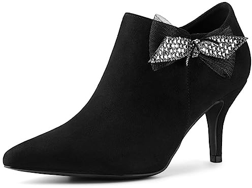 Allegra K Women Faux Suede Pointed Toe Bow Decor Stiletto Heel Ankle Boots | Non-slip outsole. Zip closure. 3 1/7 inch heel. Perfect for party, wedding