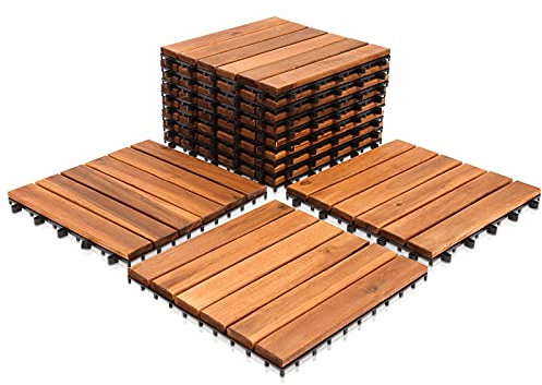 SWANEW Lot de 44 carreaux de bois - 4 m² - Convient comme dalles de terrasse et de balcon - En bois d'acacia - 30 x 30 cm - Pour jardin, terrasse, balcon
