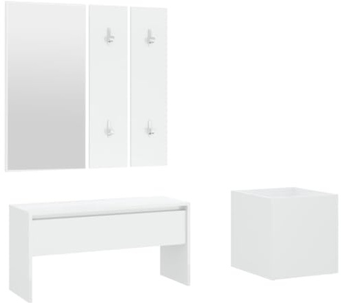 vidaXL Hallway Furniture Set Hall Bench with Mirror and Coat Rack Hall Unit Cloakroom Set Bench Seat with Storage White Engineered Wood