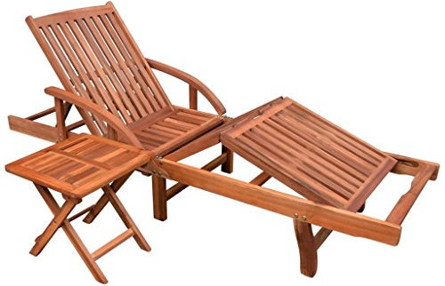 Homgoday Sonnenliegen-Set mit Tisch Gartenliege Liege Relaxliege Gartenmöbel Strandliege Freizeitliege Liegestuhl mit Rollen Massivholz Akazie