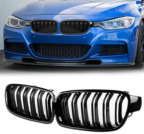 TTCR-II Nieren Kühlergrill Glossy Schwarz Frontgrill Doppel Slats Kühlergrille Kompatibel mit BMW 3er F30 F31 F35 2012-2018 2Pcs GläNzend Doppelsteg Grilles Auto Zubehör Autoersatz Grilleinsätze