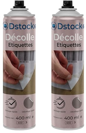 DSTOCK60 - Lot de 2 décolles étiquettes 400 ml, Aérosol - spray pour décoller les étiquettes - élimine étiquettes, colles et résidus rapidement, dissolvant d'adhésifs