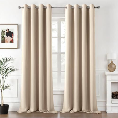 MIULEE Vorhänge Beige Blickdicht mit Ösen, Schöner Weicher Verdunklungsvorhänge zum Verdunkeln von Räumen, 2er Set Gardinen Abdunkelnd Schlafzimmer Wohnzimmer Thermovorhang Kälteschutz 140X300 cm