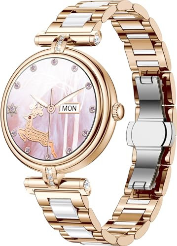 Fitnessuhr Damen mit Telefonfunktion 1.09 Zoll Smartwatch Damen Elegant Edelstahl Schlafmonitor Pulsmesser Blutdruck Menstruation 100+ Sportmodi Schrittzähler Uhr Frauen iOS Android Armbanduhr