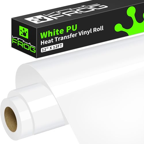 VINYL FROG Heat Transfer Vinyl Roll HTV Vinyl - 12 x12ft White Iron on Vinyl for T-Shirts, Heat Press Vinyl for DIY Craft Designs