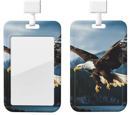 Ausweishalter, vertikal, transparent, Hartplastik, Arbeitsabzeichen-Hülle, Adler bei der Jagd, Ausweishalter mit Umhängeband, Kartenschutz für Ausweise, Kreditkarten