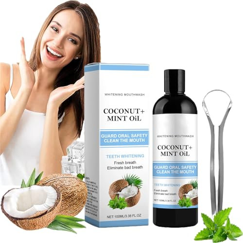 Natürliches Kokosöl Aufhellendes Öl Mundspülung Kokosnuss Ziehöl für die Zähne Ölziehen mit Zungenschaber Kokosöl Minzöl zum Ziehen von Mundwasser mit Zungenschaber für Frischen Atem (1)