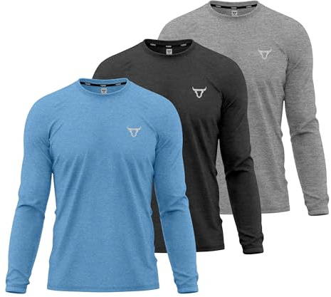 TORO ACTIVA Mens Pack of 3 T Shirt Light Weight Quick Dry Soft Moisture Wicking Active Athletic Plain Full Sleeve Shirts Workout Top