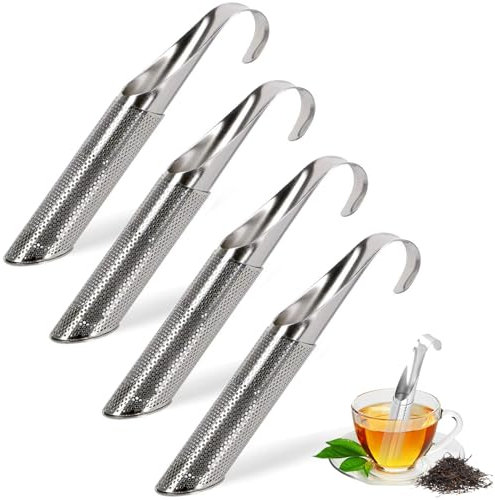 Lot de 4 passoires à thé en acier inoxydable - Convient pour la plupart des tasses à thé et bols à thé - Convient à la plupart des tasses à thé et bols à thé - Pour thé, rose, épices, café