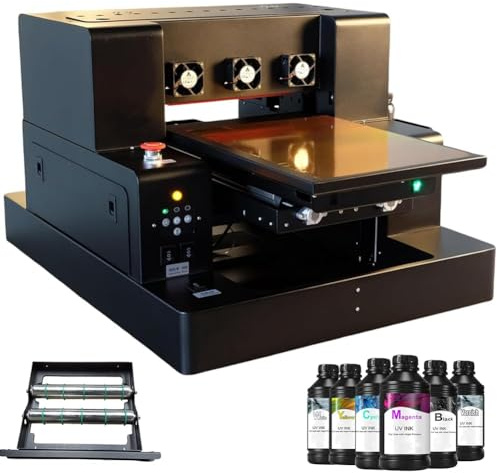 Stampante UV A3 UV Led Flatbed Stampante Multifunzione UV Printer Getto D'inchiostro Portatile USB 1440 x 1440 dpi 220V Con Rotazione per Bottiglie/Carta/Custodia del telefono/Plastica/PVC/Legno/UVDTF