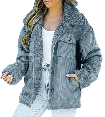 Cocila Veste Polaire éPaisse En Velours CôTelé Pour Femmes Couleur Unie Col Peluche Hiver Manteau Cire (Bu1 Xl) Veste Blanche Brune Femmes Manteaux Et Blousons A Carreaux Blazer Jaune Simili