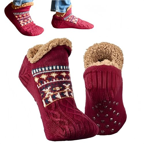 SDXCJY Chaussettes de pantoufles pour femmes et hommes, semelle épaisse chaude doublée de polaire, chaussettes moelleuses et douillettes antidérapantes, chaussettes d’intérieur pour l’hiver pour la