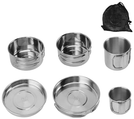 Fictory Juego de 6 utensilios de cocina portátiles, acero inoxidable 304 de calentamiento rápido, cocción eficiente, fácil de limpiar, vajilla multifuncional para uso versátil