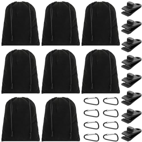TTYSHIP® 8 Pezzi Borsa per Pesi Portatile per Tende da Gazebo, con 8 Borse Riempibili, 8 Moschettoni e 8 Clip, Borsa Zavorra Portatile per Tende Esterne, Tovaglie