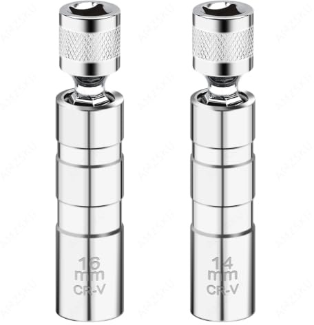 AMZSKU Lot de 2 clés à bougie d'allumage universelles et flexibles, magnétiques, outil d'installation, 14 mm et 16 mm