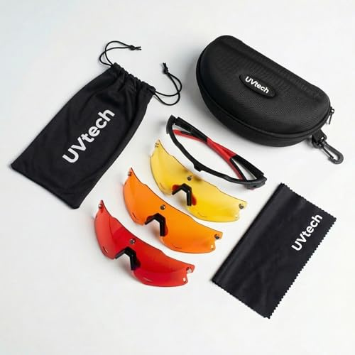 UVtech Sleep Ultimate 2 blåljusfilter glasögon 3-i-1 – magnetiska växelglas (röd, orange, gul) – anti-blått ljus skärmglasögon, sovglasögon, biohacking, TR90-ram, unisex