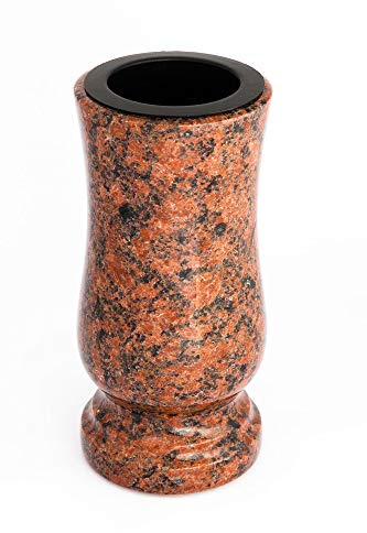 Afterglow Snygg gravvas gjord av äkta granit Vanga Höjd 20 cm / Ø 10 cm Gravdekoration väderbeständig frostsäker granitvas med plastinsats kyrkogårdsvas