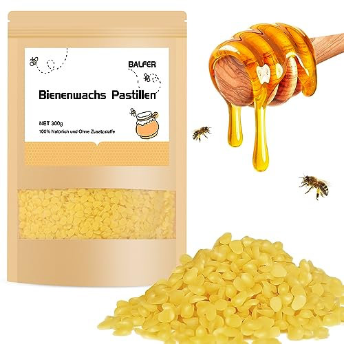 BALFER 100% Reines Bienenwachs Granulat 300g - Gelbe Bienenwachs-Pastillen für Kerzenherstellung, Kosmetik (Cremes/Salben), Seifen, Bienenwachstücher & Holz-/Lederpflege