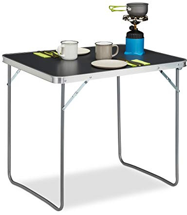 Relaxdays Tavolino da Campeggio Pieghevole, Alluminio, MDF, Tavolo Salvaspazio da PIC Nic, 70x80x60 cm, Argento/Grigio