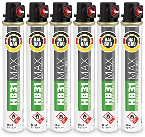 6 cartuchos de gas de 165 mm, 80 ml, Fuel Cell, gas de repuesto para clavadora, anillo rojo, gas para todo el año HB31