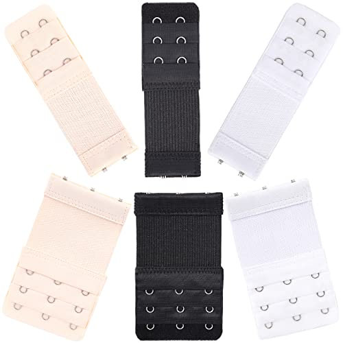 Smukdoo Bra Strap Extenders, Women Elastic Extensions Bra Extender Set 3 Rows x 3 Hooks, 3 Rows x 2 Hooks, 6 Piece,Skin,White,Black