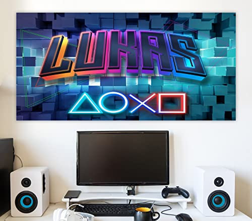 timalo Cooles Poster Gamer mit Namen für die Wand & Tür | Modernes Wandbild für Jugendliche Kinderzimmer Wandtattoo gaming Geschenk Teeanger Jungs personalisiert | gamer20-1-B42xH30cm
