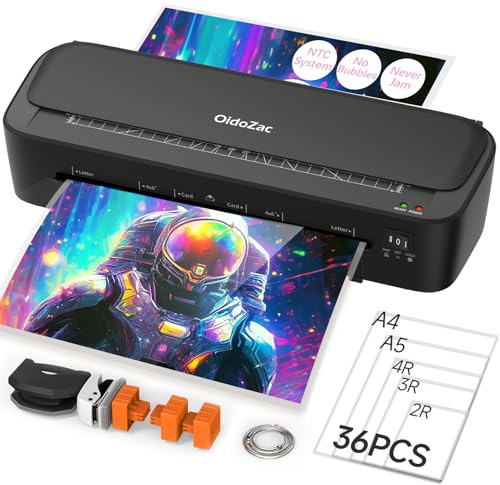 OidoZac Laminator Machine A4, 11 in 1 Thermal Laminating Machine Cold Hot Lamination with 36 Laminating Pouches 3 Cutter Heads & Built-in Trimmer Laminate Set for School Home Business Office(Black)