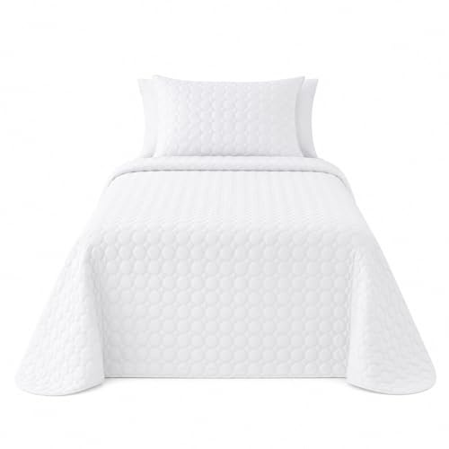 various Colcha Bouti Blanca Cama 90 cm, Cubrecama Fino de Primavera Verano 180 x 260 cm, Diseño Emboss con Relieve, Colcha Ligera 100% Poliéster con 1 x Funda de Cojín 50 x 70 cm