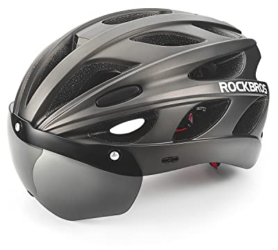 ROCKBROS Bike Helmet for Adult Men Women with Suggested Fit 58-65cm, Detachable Magnetic Goggles & Sun Visor, Lightweight with Adjustable Side and Chin Strap, Suitable for Myopia Glasses